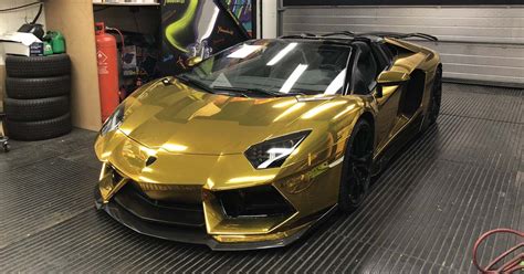 Aubameyang Gets His Lamborghini Aventador Wrapped In Chrome Gold