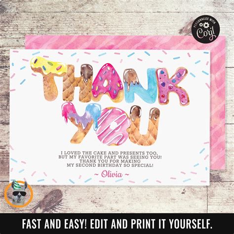 Candyland Birthday Thank You Card Editable Digital File Etsy Uk