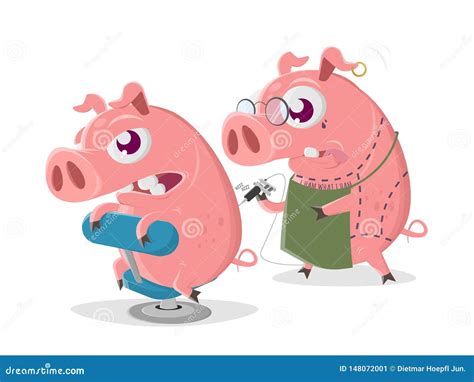 Crazy Cartoon Pig Is Getting A Tattoo Stock Vector Illustration Of