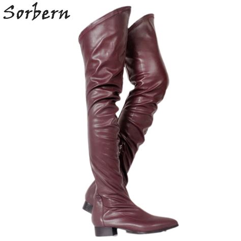 Sorbern Wine Red Zapatos De Mujer Europeos Flat Heels Over The Knee