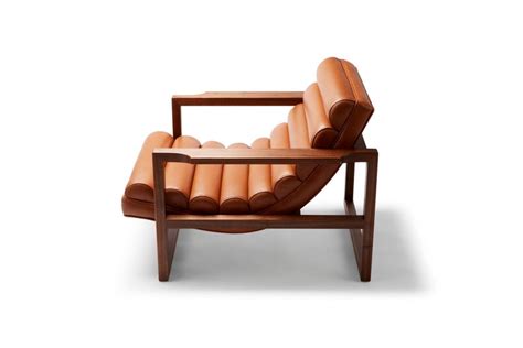 Contemporary Fluted Florence Easy Chair In Tan Leather And Oiled Walnut