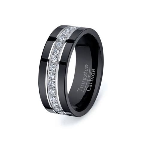 Wedding Band For Him Rare Black Tungsten Carbide Ring With Brilliant By