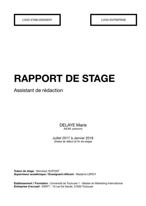 Page De Garde Du Rapport De Stage Contenu Et Exemple