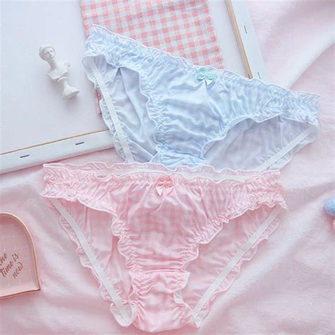 [leggycozy] japanese sweet milk silk plaid pattern ruffle bow knot pan cute underwear bras and