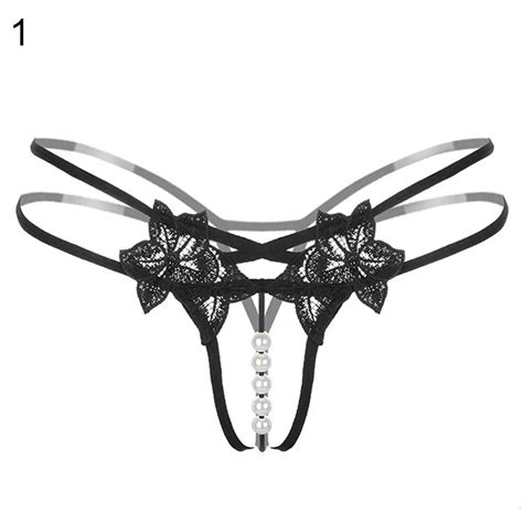 Sexy G String Floral Lace Strap Thong Imitation Pearl Women Honeymoon