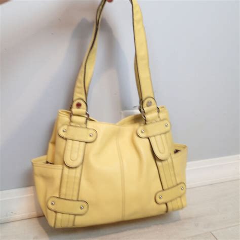 Tignanello Yellow Pebble Leather Double Handle Hobo Shoulder Bag Purse