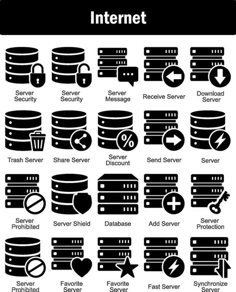 A Set Of 20 Internet Icons As Server Security Server Message Server