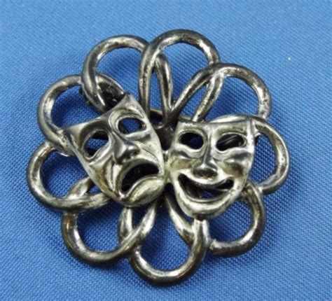 Vintage Beau Sterling Silver Comedy Tragedy Theatre Mask Brooch Pin