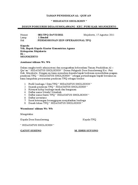 Contoh surat permohonan sk susunan pengurus nurhadi sulistyo. Surat Permohonan Tertulis Pengurus Tpa - Guru Paud