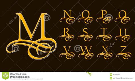 Vintage Set 2 Calligraphic Capital Letters With Curls For Monograms