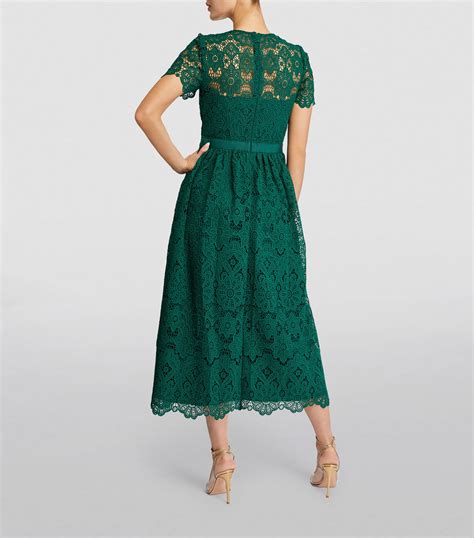 Womens Self Portrait Green Guipure Lace Floral Midi Dress Harrods Uk