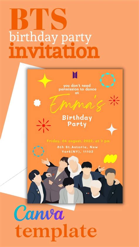Bts Birthday Party Invitation Template In 2022 Party Invitations Bts