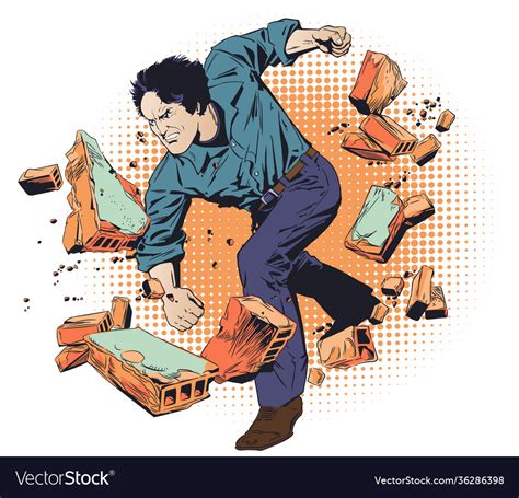 Businessman Breaks Through Wall Man Breaking Vector Image