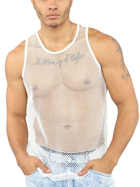 xiaodriceee xiaodriceee mens mesh sheer t shirt tank top see through nightwear clubwear