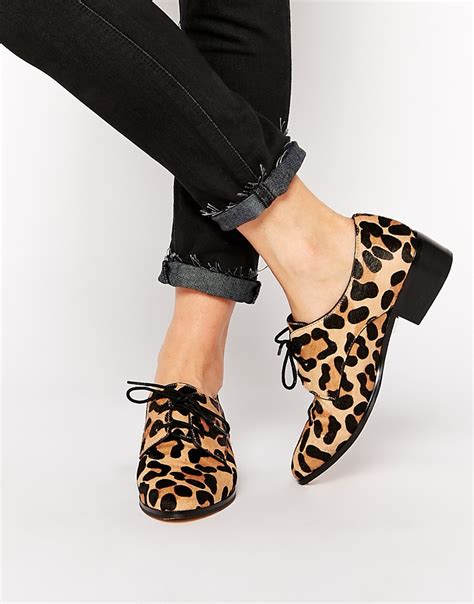 Lyst Dune Loris Animal Print Pony Effect Brogue Flat Shoes