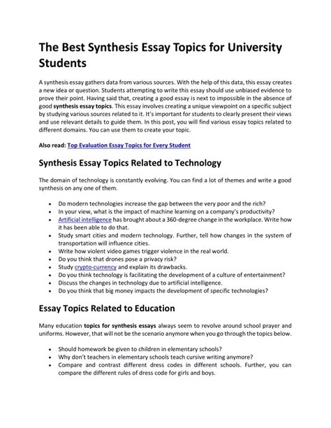 Ppt 80 Synthesis Essay Topics For Writing Great Essays Powerpoint