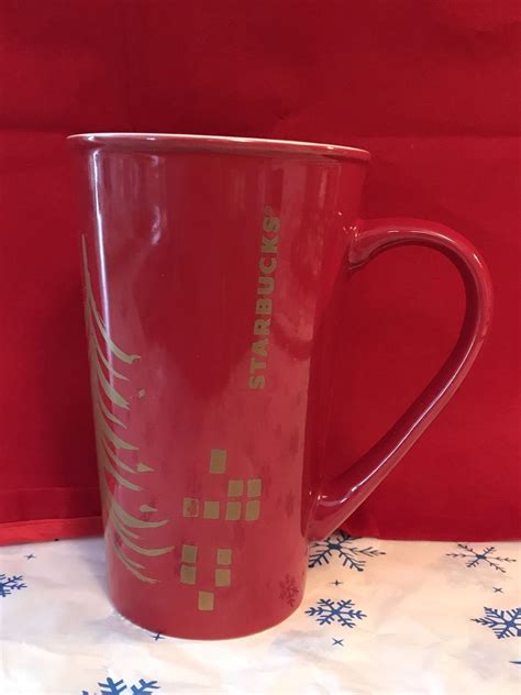 Starbucks 2014 Red Coffee Mug With Gold Tone Tree Collectible T