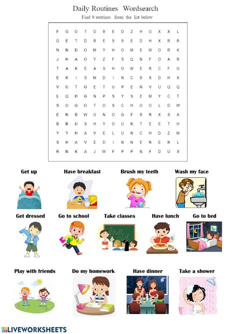 Daily Routines Wordsearch Ficha Interactiva English Worksheets For