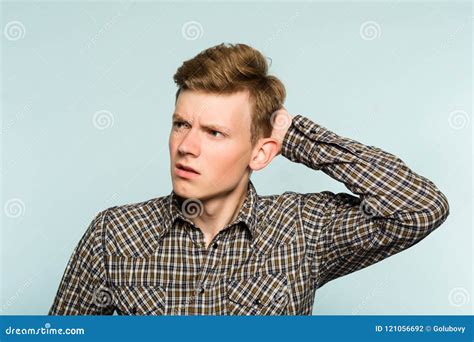 Perplexed Confused Man Scratch Head Look Owlishly Stock Photo Image