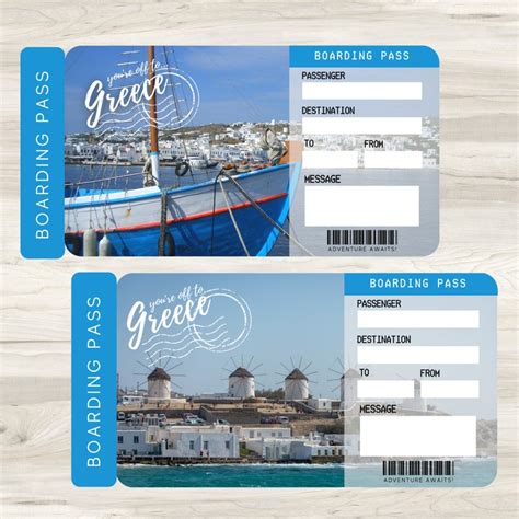 Printable Greece Surprise Boarding Pass Trip Ticket Printable Etsy