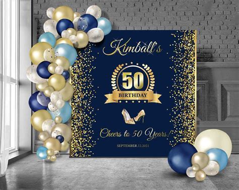 50th Birthday Backdrop High Heel Navy And Gold Backdrop Party Etsy In