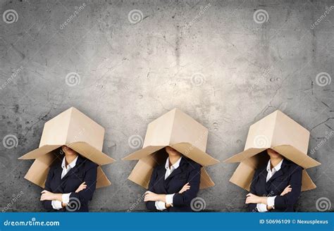 Business People Wearing Boxes Stock Image Image Of Head Carton 50696109