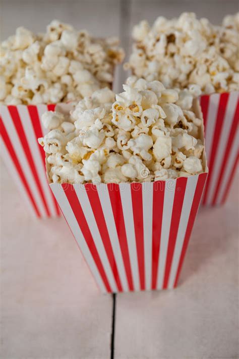 Popcorn Arranged On Wooden Table Stock Image Image Of Food American