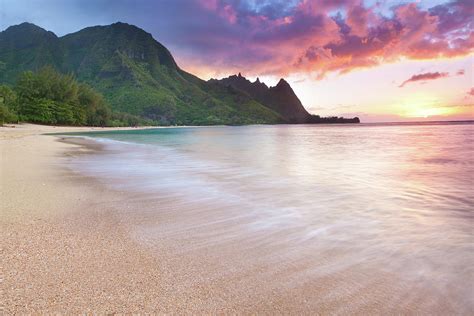 Kauai Tunnels Beach In Hawaii At Sunset By Wingmar