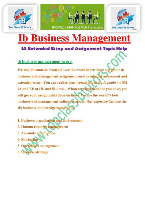 Ib Business Management Ia Extended Essay And Assignment Help Tutor Pdf