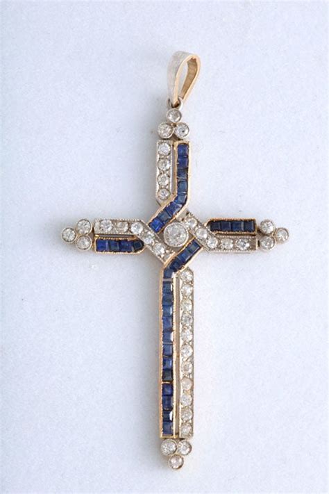 Antique Diamond And Sapphire Cross Pendant For Sale At 1stdibs