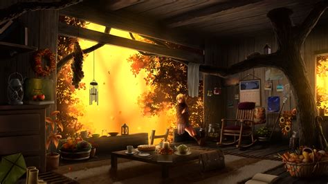 Treehouse Autumn Sunset Hd Wallpaper Background Image