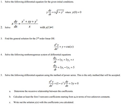 Solved Solve The Following Differential Equation For The Chegg Com