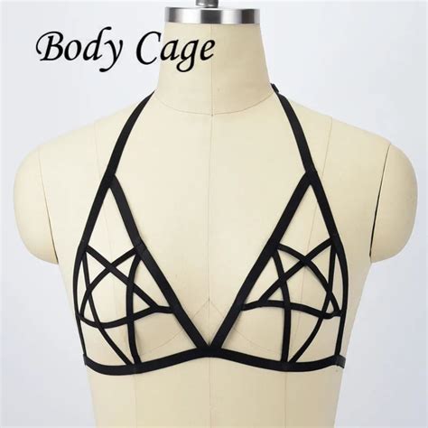 body cage fashion sexy harness pentagram bra bondage lingerie body harness belts elastic strappy