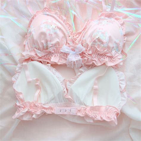 Girl Cute Pink My Melody Lace Bow Flouncing Underwear No Rims Bra