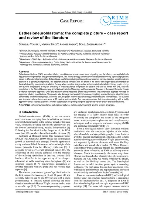 Pdf Esthesioneuroblastoma The Complete Picture Case Report And