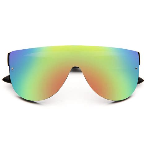 Pelzer Oversized Color Mirror Flat Top Shield Sunglasses Cosmiceyewear