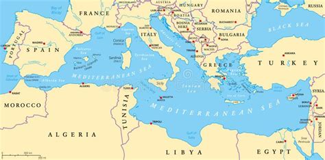 Mapa Político Da Região Do Mar Mediterrâneo Ilustração Do Vetor