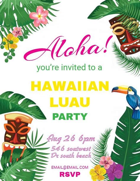 28 Hawaiian Themed Invitation Template In 2020 Luau Invitations
