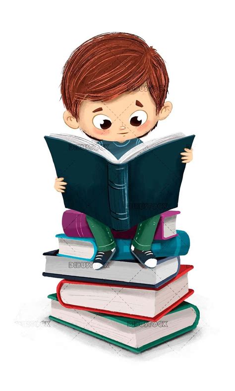 Boy Reading A Book Sitting Dibujos Niños Leyendo Ilustración De