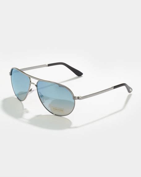 Tom Ford Marko Men S Aviator Sunglasses Silver Mirrored Blue Neiman Marcus