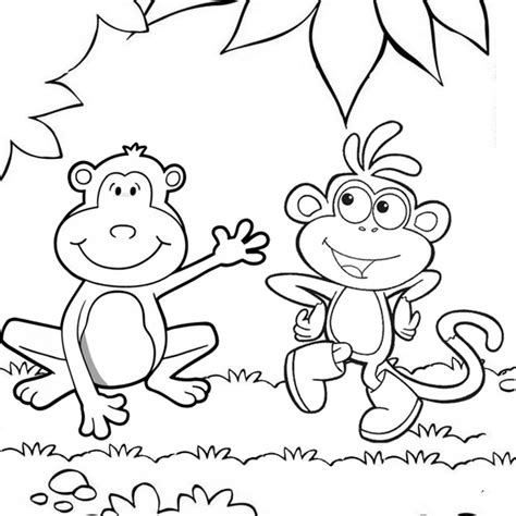 Funny Two Monkeys Cartoon Coloring Page Mitraland