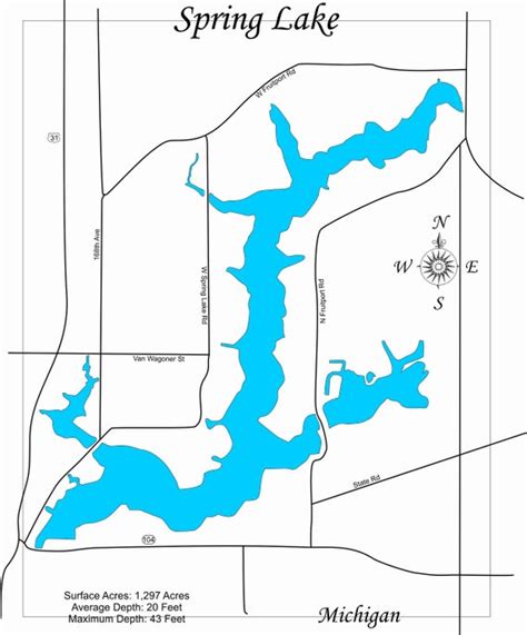 Wood Laser Cut Map Of Spring Lake Michigan Topographical