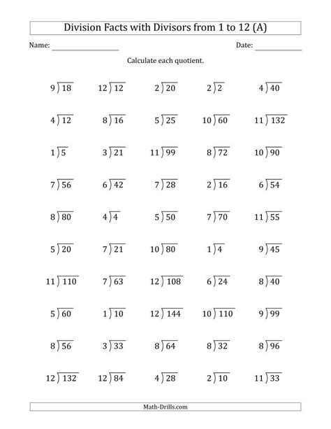 Division Fact Practice Worksheet