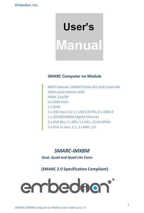 Embedian Smarc Imx8m Series User Manual Pdf Download Manualslib