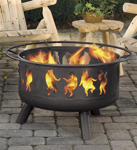 Steel Dancing Bears Outdoor Fire Pit With Cooking Grill Black