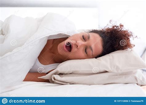 Afro American Woman Portrait Snoring In Bed Stock Photo Image Of