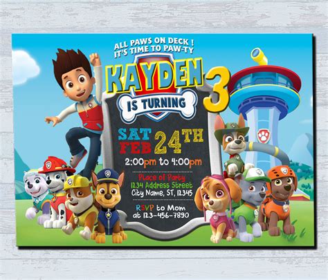 Colorful merry and bright bold typography christmas invitation. Birthday invitations Personalized invitation paw patrol birthday card on Storenvy