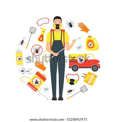 Pest control businesses provide an important service in removing or eliminating potentially harmful insects, rodent and reptiles from commercial and residential properties. Cartoon Pest Control Service Business Round Stock Vector ...
