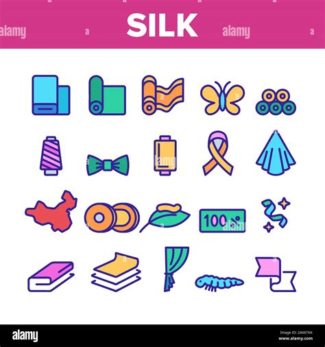 Silk Collection Fabric Elements Icons Set Vector Stock Vector Image