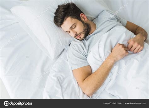 Top View Bearded Man Sleeping Bed Stock Photo By ©allaserebrina 184913260